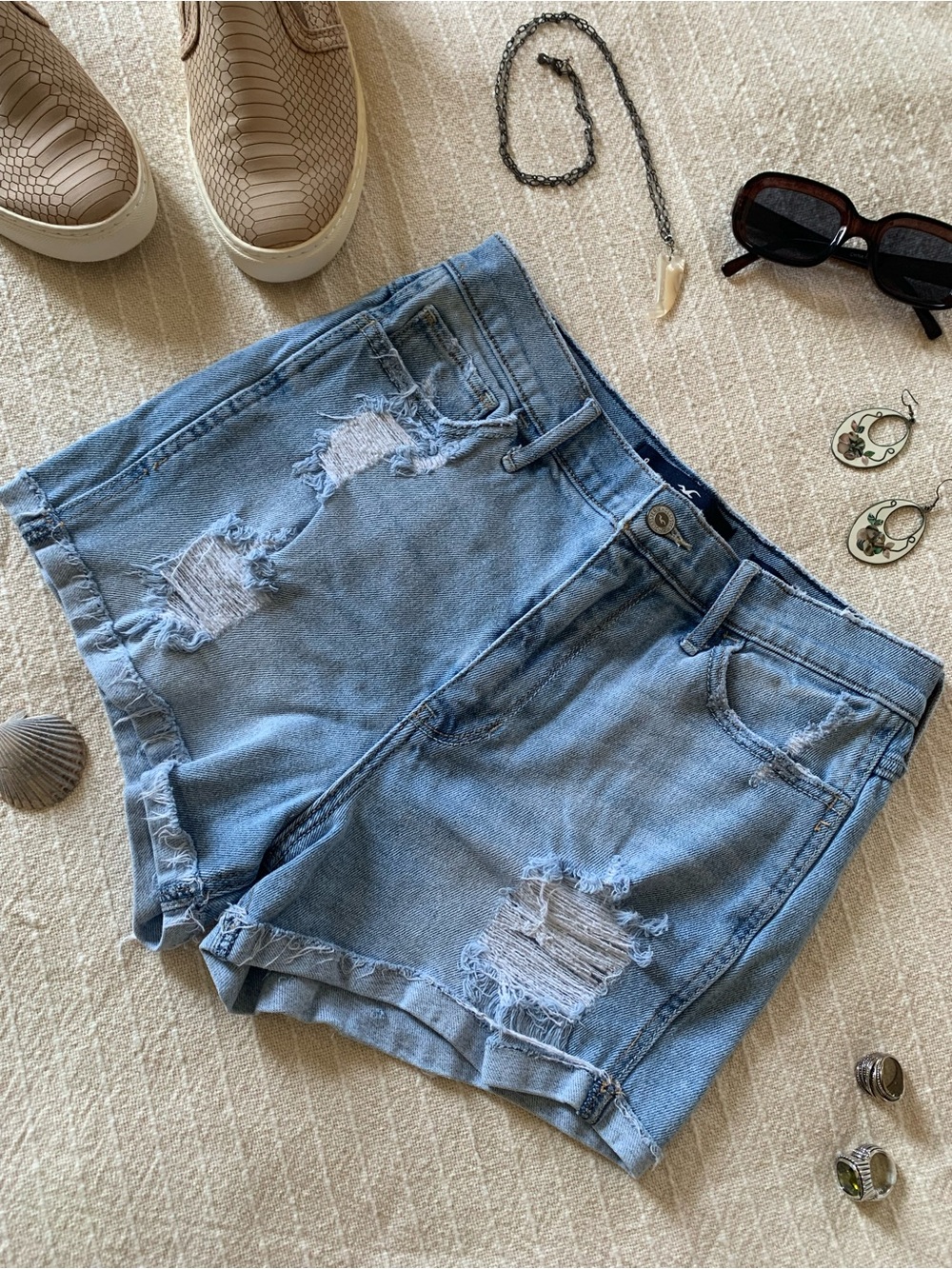 Hollister Aloha Distressed Ultra High-Rise Short-Short Shorts
